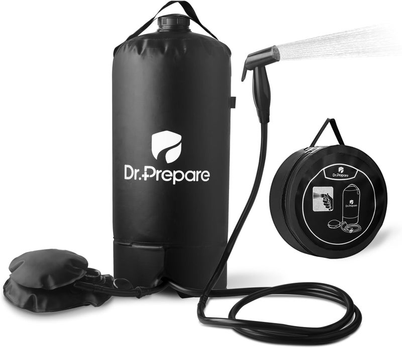 Dr. Prepare Portable Shower for Camping, 4/5 Gallons Camping Shower Bag, Portable Outdoor Shower with Pump for Hiking, Climbing, Pet Cleaning, Car Washing, Beach & Emergency - Image 1
